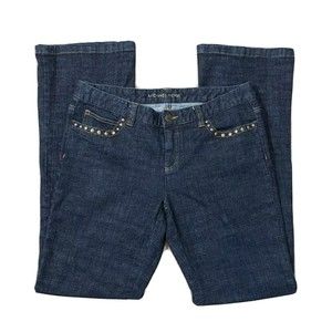 Michael Kors MK Studded Size 8 Dark Denim Blue Jeans Inseam 32 Flare Bootcut EUC